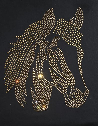Glitzerdeals Bügelbilder Karneval Strass Pferdekopf zweifarbig Pferd gold hellbraun Aufbügler für Textilien Pferd Bügelmotiv Pferdekopf Strass Bügelbild Pferd