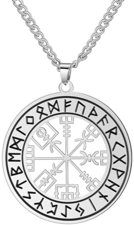 AB Viking Crafts Colgante de acero inoxidable Vegvisir brújula vikinga en círculo ruso con cadena en caja de regalo | Protección Fuerza Orientación