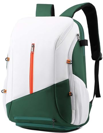 Vmokki Zaino da tennis per 2 racchette, zaino sportivo con scomparto per scarpe, impermeabile, calcio, basket, badminton, zaini da donna e uomo, grande (verde)