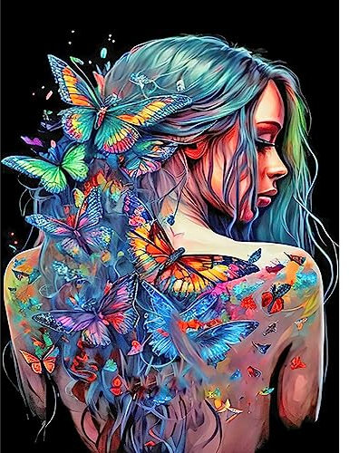 Stalente Diamond Painting Erwachsene Set Frau, 5D Schmetterling Mädchen Diamant Painting Kits Bilder für Erwachsene, DIY Diamant Malerei Diamond Art Kits Set für Wanddekor, 30x40cm, Dame