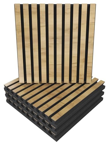 Lot de 4 panneaux acoustiques à lattes absorbants et diffusants | 50x50x5 cm | Absorption - Diffusion - Réflexion - Correction acoustique | Plaques de couleurs : [x4 POLE | Chêne]