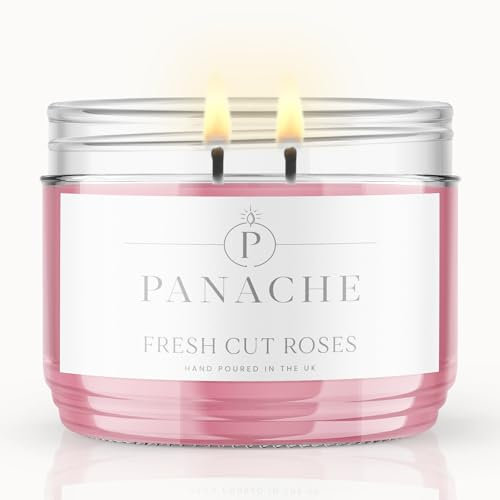 Panache Double Wicked Scented Candles | Fresh Cut Roses | 320 gram Jar Candle | Natural Soy Wax | 48 Hours Burn | Great Gift Set for Women