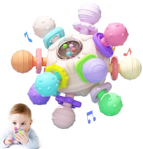 Jouet Bebe Dentition Pour Naissance 0-3 6 9 12 Mois, Jouet Bebe 1 an, Montessori Jeux d Eveil Enfant Hochet Sensorielle Balle, Cadeau Naissance fille Garçons-Bleu