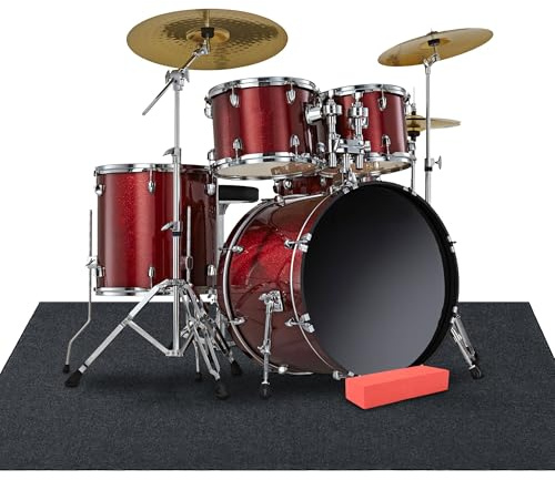 ROYALAY Drum Rug with Bass Drum Stopper, Drum Rug Drum Mat 48x72in, Drum Accessories Drum Mat Non Slip, Sound Proof Floor Mat for Studio, Apartment, Drum Accessories Gift for Drummers