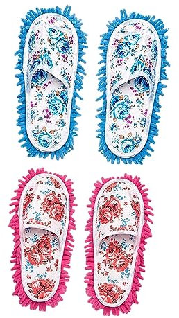 HAWILLOSCH 2pares Zapatos Fregar Pisos Microfibra Pantuflas Reutilizables Limpieza