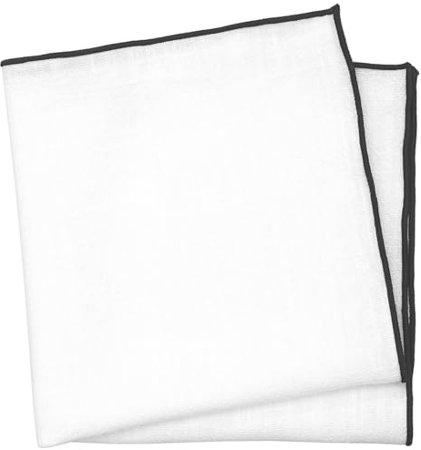 BELLUNO White Pocket Square with Embroidered Black Edge