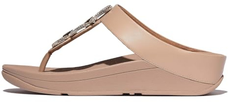 Fitflop Sandali da donna Fino in pelle con catena di cristalli, Beige classico, 40 EU