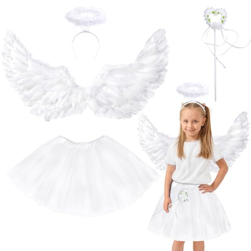 Goenb alas de ángel y halo de la pared ángel disfraz de accesorios con tutú falda de tul para Halloween Navidad Carnaval fiesta temática