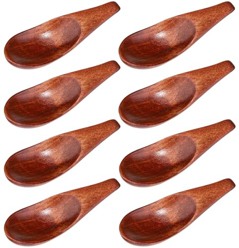 Mini Holzlöffel 8er Set Salzlöffel Kaffeeschaufel Mini-Teelöffel für kleine Gläser Zucker Honig Gewürze (Dunkle Holzfarbe)