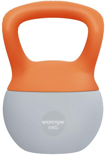 SPORTNOW Kettlebell souple 6 kg avec poignée antidérapante pour la maison, la gym, l'haltérophilie et la musculation, orange et gris