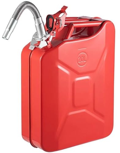Bidon de carburant Jerrican Essence Bidon d'essence portable Jerry de 5,3 gal/20 L avec système de bec flexible, réservoir de carburant en acier antirouille et résistant à la chaleur(Red - 1PC)