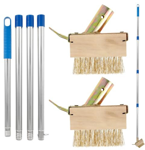 Brosse anti-mauvaises herbes avec manche télescopique, brosse métallique amovible avec poignée réglable, outil de désherbage manuel contre les trottoirs, les cours et les terrasses (2)