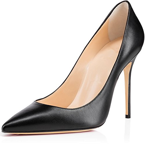 Elashe Women's Stiletto Heel Slip on Pumps High Heel 10 CM 4 Pouces Closed Toe Pointed Toe en Cuir Verni Noir pour Wedding Bride Party & Élégance Urbaine