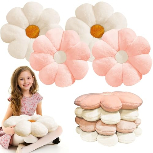 DAWNTREES Floor Cushions for Kids,2 Pack Floral Shaped Plush Pillows for Sofa, Car & Floor Seating,Ultra-Soft Petal Design for Bedroom, Nursery, Office