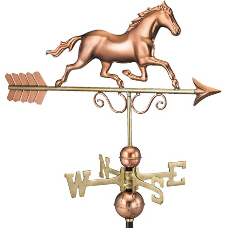 Good Directions Wetterfahne aus reinem Kupfer, galoppierendes Pferd, inklusive Verstellbarer Dachhalterung für einfache Installation, handpoliertes Kupfer