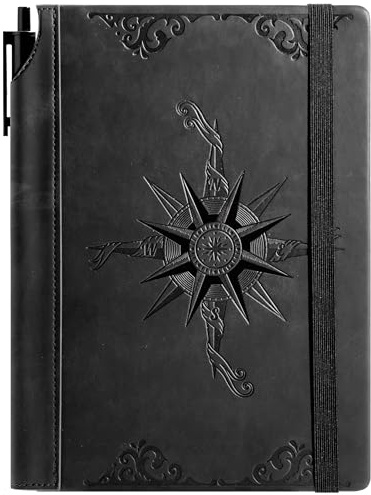 CAGIE Notizbuch A5 Leder Reisetagebuch für Erwachsene Tagebuch mit Stift | Hardcover, Liniert Travel Journal Buch, Relief Notizbücher Diary für Büro & Tagesnotizen, Schwarz
