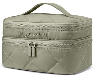 LOVEVOOK Kulturtasche Damen, Puffer Kosmetiktasche Groß Doppellagiger Kulturbeutel, Reise Leicht Make up Tasche mit Tragegriff, wasserdichte Schminktasche Waschtasche Kosmetikkoffer für Reisen, Grün