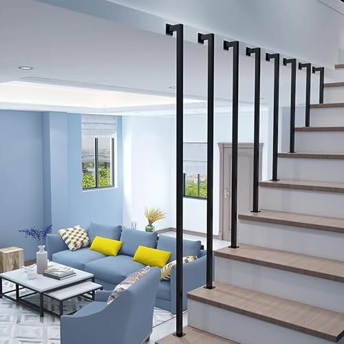 Lonmrrton Corrimano per Scale Interne, Ringhiere per Scale Moderne a Forma di L, Palo per balaustra in Ferro battuto in Metallo da 30 cm a 150 cm per la Decorazione di Interni(70cm)