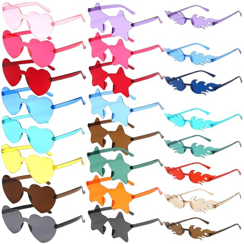 VEGOATY Occhiali da sole di Natale, 24 unità, senza bordi, design a cuore, 3 stili, trasparenti, colore caramello, occhiali da festa a forma di cuore, per carnevale, festa in spiaggia