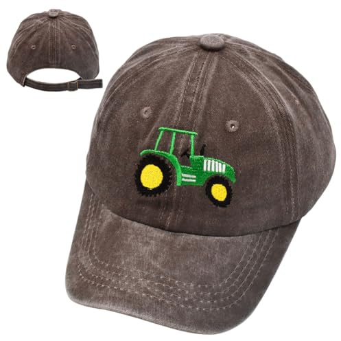 Traktor Baseball Cap,Traktor Kinder Baseballcap Baseballmützen Sonnenhut Sonnenschutz Kappe Cartoon Baseball Kappe Kinder Caps Baseballkappe für Kinders 3-8 Jahre,Brown
