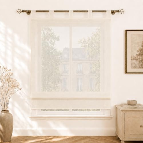Yujiao Mao Store Bateau Tamisant à Passants, Voilage Fenêtre Réglable Effet Flammé Aspect Soie Sauvage, Décoration Moderne Salon & Chambre, 1 Pièce Beige LxH 120x140cm