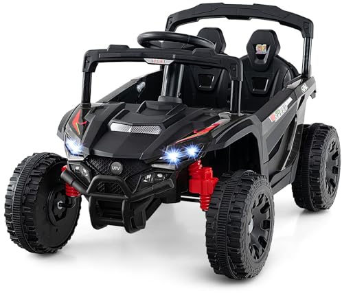 COSTWAY 12V Macchina Elettrcia per Bambini, UTV Auto Elettrica con Telecomando, 3 Velocità, Luci LED, Musica, Clacson e Sospensioni a Molla, 3-5 km/h, Ideale per Bambini 3 Anni+ (Nero)