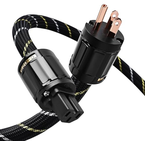 YYTCG 3.28ft Audiophile HiFi Power Cable-7 AWG,4N Oxygen-Free Copper Cores,Power Audio Cable,with Nylon Braid,3 Prong Power Cord,NEMA 5-15P to C13 Power Cord(3.28ft/1m)