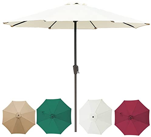 Parasols Garden Garden Parasol, Mercado con manivela: paraguas del mercado de mesa al aire libre de 9 pies/10 pies, ventilación de protección solar sin Sunshade Base para terraza, balcón, patio