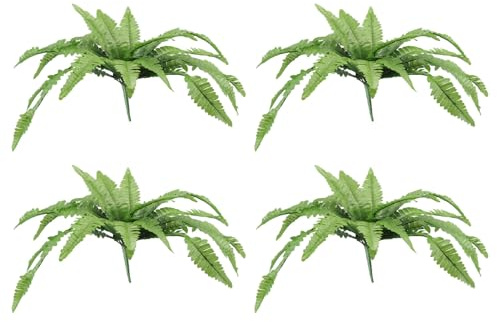 Uikdjgu 4X Helecho Boston Artificial Realista Resistente A los Rayos UV, Helechos Artificiales para Exteriores, Helechos Falsos, Plantas Artificiales