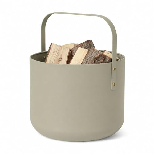 Livlig53 LIVLIG Kaminholzkorb Metall Mint, Premium Holzkorb für Kaminholz | Schöner großer Brennholzkorb (36x44 cm) mit Henkel in matter Optik, Idealer Aufbewahrungskorb und edles Kaminzubehör