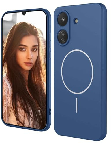 HAOYE Funda Magnética para Motorola Moto E13 Compatible con MagSafe, Carcasa de Silicona Líquida con Forro de Microfibra, Bumper Antigolpes - Azul