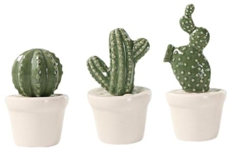 SOLUSTRE Piantine Finte Decorative Vasetto, Cactus Ceramica 3 Pezzi | Piante Succulente Artificiali, Pianta Grassa Finta in Ceramica, Assortiti Verde Stile Casuale