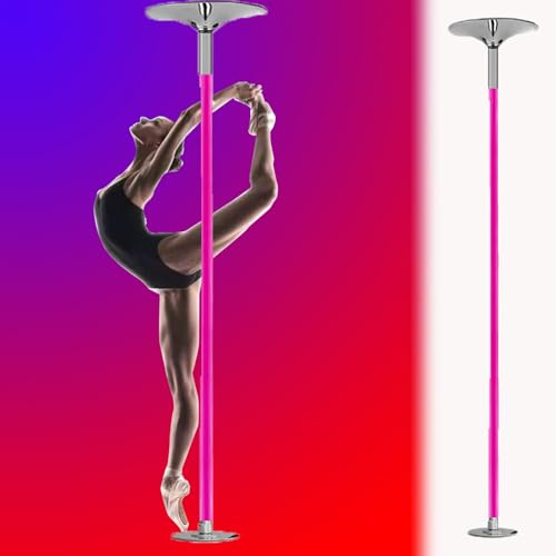 Minglez Poledance Stange Indoor Professionelle Tanz-Fitnessstange für Ballettübungen, Pinke, Drehbare Statische Stange mit Silikon-Kett- und Verlängerungszubehör(2.3-2.74 m (7.5-9 ft))