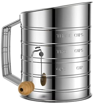 Setaccio per farina, setaccio da forno in acciaio, colino da cucina a manovella | Strumento per pasticceria a maglia fine, filtro per polvere per torte, shaker professionale per dessert, utensile