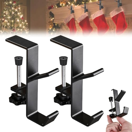 Türkranz Haken, Aluminiumlegierung Türhaken zum Einhängen Einstellbarer Türkranzhalter für Tür, Schreibtisch, Bürotisch, Schrank, Aufhängen türkranz weihnachten, Handtaschen (Schwarz, 2 pcs)