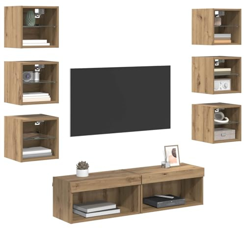 vidaXL TV-Schränk 8 STK. Artisan-Eiche Glas