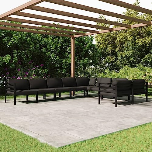 Kaloriko 9-TLG. Trädgårdsloungeset, aluminium antracit, modulär utomhus trädgårdsmöbler med kudde, robust loungesoffa för balkong, trädgård och terrass
