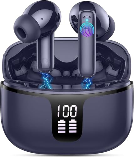 Renimer Cuffie Bluetooth, Auricolari Bluetooth Stereo HiFi, 2026 Cuffie Wireless In Ear con 4 ENC HD, Cuffiette Sport Touch Control, Cuffie Senza Fili con 40H Display LED, Earbuds per Android/iOS Blu