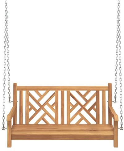 MOBCANT rustikal Schaukelbank & Gartenbänke Braun Massivholz Teak Outdoor Bank Parkbank für Garten, Park, Hotel Garden (114 x 60 x 64 cm)