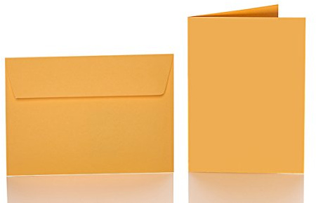 Paper24 25 Faltkarten blanko mit Umschlag 120x170 mm, Briefumschläge B6, Doppelkarten mit Umschlag sind ideal für Geburtstag in Gelb-Orange