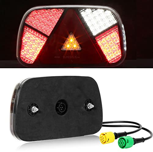 AGRISHOP LED Pilotos Traseros Remolque 12V 24V, Homologados Impermeable7Funciones Luces Remolque Traseras Piloto con 30cm Conexión de Bayoneta de 2x6pines, LED Luz Antiniebla, led Luz de Marcha Atrás