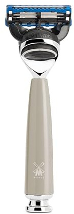 MÜHLE Rytmo Systemrasierer - kompatibel mit Gillette-Klingen, edler Edelharz-Griff, verchromten Metallakzenten, melange