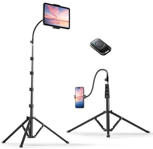 Weilisi Heavy Duty Tablet Tripod Stand 82” Tall, Floor Stand with Remote and Adjustable Gooseneck for Watching/Stream/Recording, Tripod for iPad Pro 12.9”/Kindle/iPhone, and All 4.5-13” Tablet/Phone