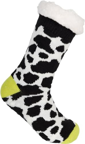 styleBREAKER Unisex ABS stopper socks with animal print pattern, warm ABS socks, size 35-42 EU / 5-10 US / 4-8 UK 08030011, Colour:Cow - Lime-green-Black-White