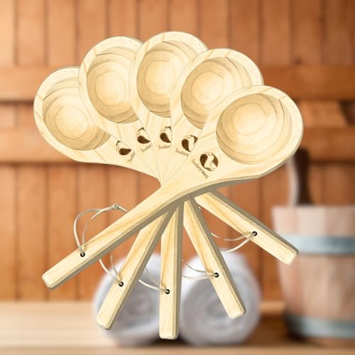 MaReBa24® Saunakelle Sauna Schöpfkelle aus hochwertigem Kiefernholz ca. 36 cm - 5 Stück