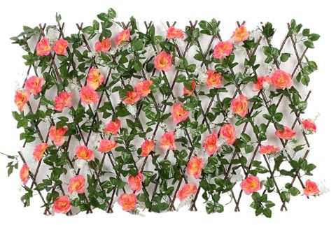 BBTISG Brise vue Extensible Clôture Artificielle avec Fleurs Panneaux de Treillis Extensibles Panneaux De Haie Artificiels Extensible pour Jardin, Balcon et Extérieur (rose)