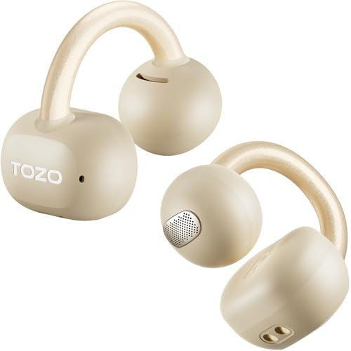 TOZO OpenEarRing Écouteurs Bluetooth sans Fil Ecouteurs Bluetooth 5.4 Ultraléger avec Réduction IA de Bruit ORIGX Acoustique EQs Ajustement 40H d'Autonomie LED Écran USB Type C IPX5 Khaki