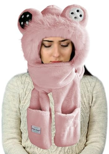 Kapuzenschal, Winter-Kapuzenschal mit Fäustlingen, winddichter Ohrenschutz-Schal, kaltes Wetter, Beanie-Mützenschal, warmer Schal mit Fäustlingen, Winter-Accessoires für Damen, gemütlicher
