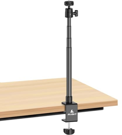 Ailight Camera Desk Mount Webcam Stand, Adjustable Table Camera Stand with 1/4 Screw & C Clamp Overhead Tripod Webcam Mount for Logitech Obsbot insta360 Anker and Others