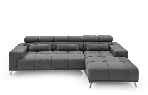 Wohnlandschaft >Starlett< in anthrazit, Ottomane rechts, elektrische Sitztiefenverstellung, Metallfüße schwarz, Nosagunterfederung, Bonellfederkern, inkl. 3 Zierkissen, 285x79-99x201 cm (BxHxT)